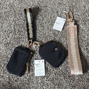 lululemon bundle black dual pouch wristlet and black gold never lost Keychain